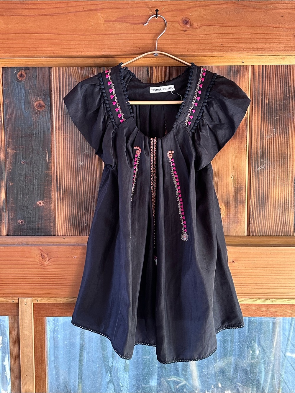 Tsumori Chisato Black Dress with Pink Embroidery